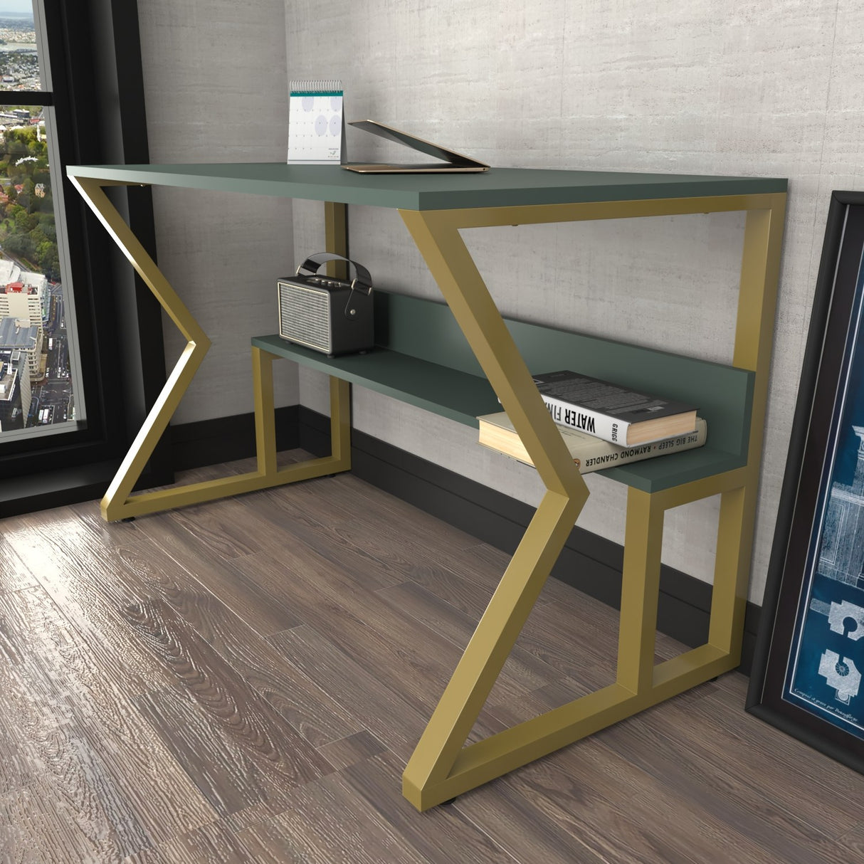 Birou Wake, Verde - Auriu, 120x60x73 cm