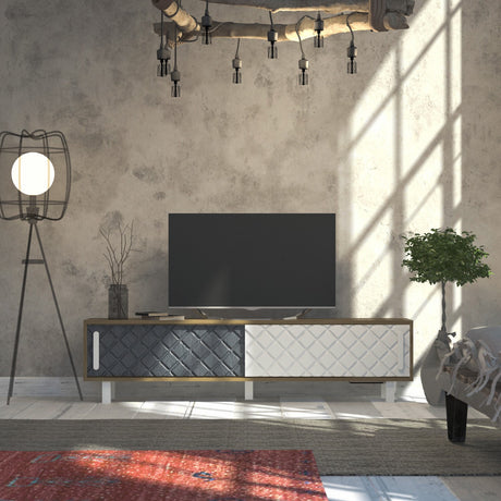 Comodă TV Rob - Ud, White, Anthracite, Stejar - Alb - Antracit, 180x35x48 cm