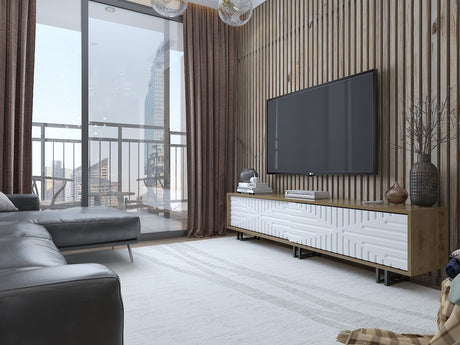 Comodă TV Askal - Ud, White, Stejar - Alb, 180x35x47 cm