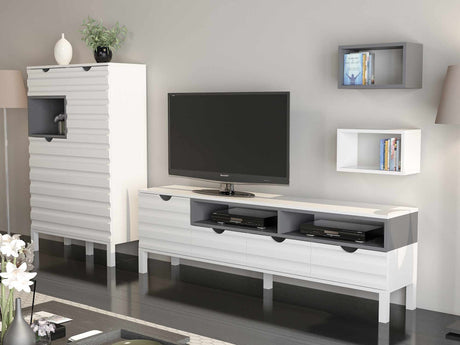Comodă TV Adel, Alb - Antracit, 180x35x54 cm