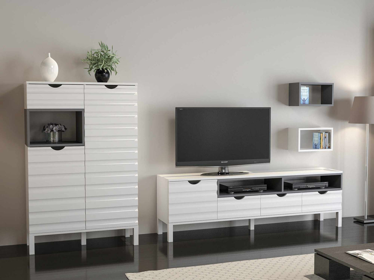 Comodă TV Adel, Alb - Antracit, 180x35x54 cm