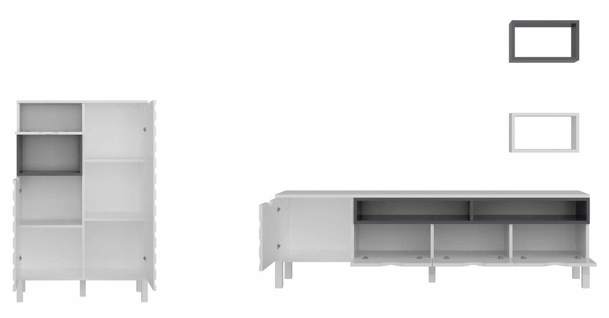 Comodă TV Adel, Alb - Antracit, 180x35x54 cm