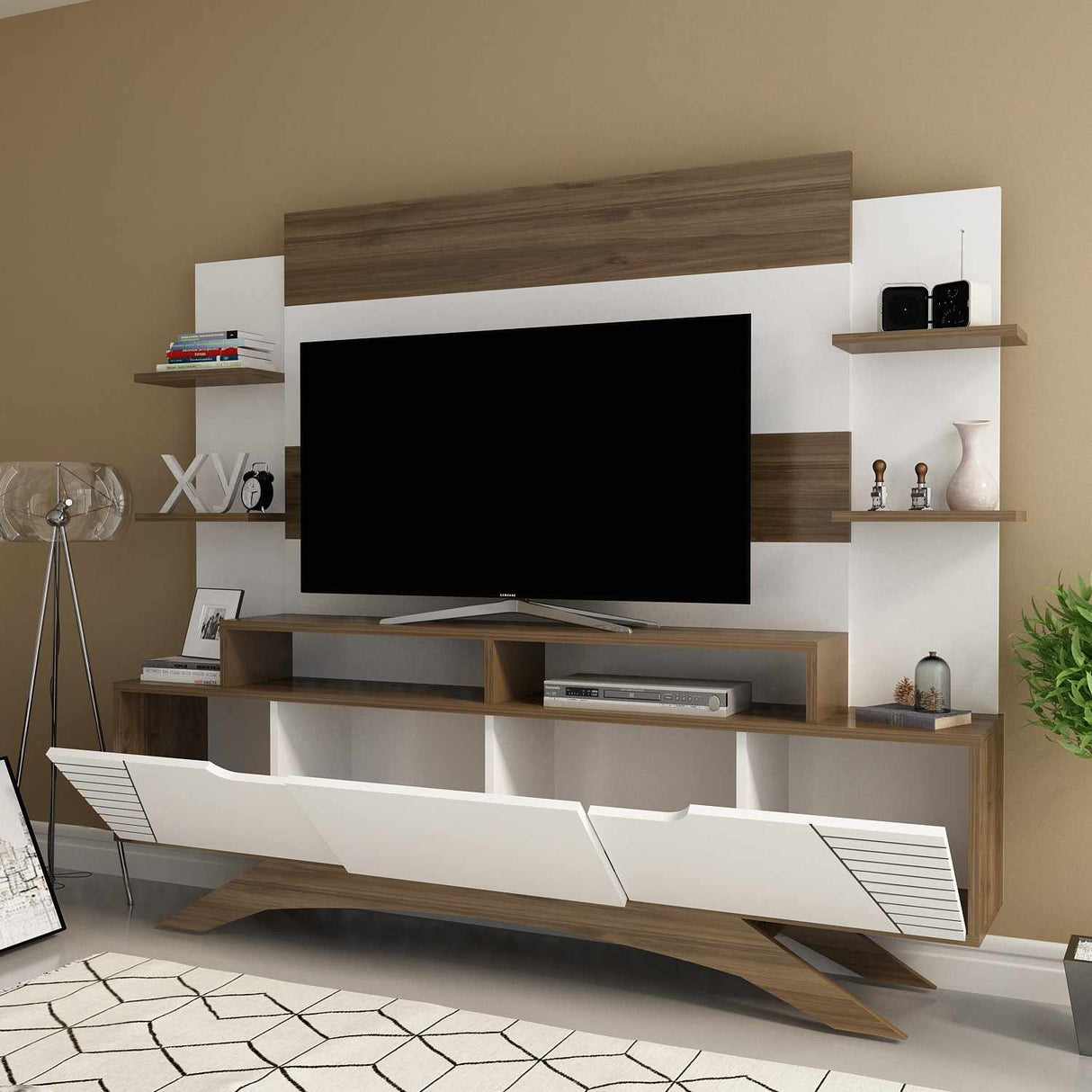 Comodă TV Deparo, Nuc - Alb, 180x30x149 cm