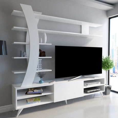 Comodă TV Duru, Alb, 180x30x162 cm