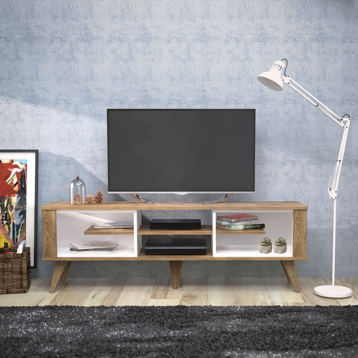 Comodă TV Ionis, Stejar - Alb, 160x35x53 cm
