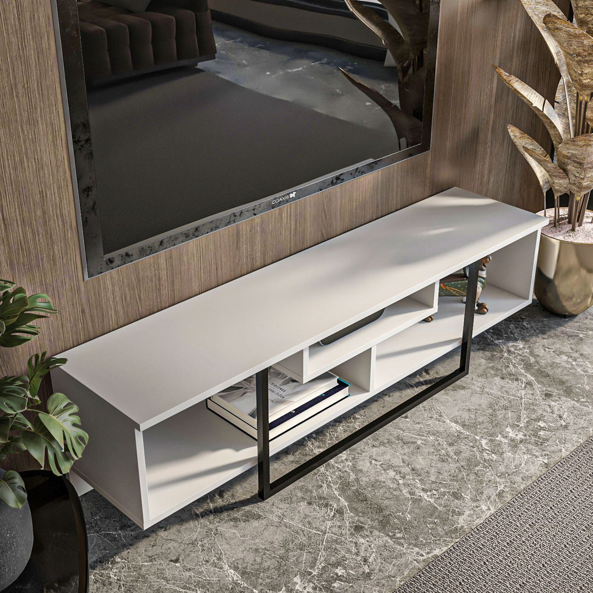 Comodă TV Asal (150), Diverse culori, 149x35x40 cm - Alb - Negru | SKU: 875ZNA3049 | Comodă TV Asal (150), 149x35x40 cm, varianta Alb - Negru, produs pentru amenajarea locuinței, disponibil online în România la CasaMob