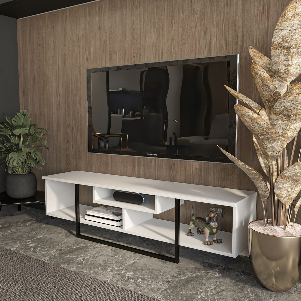 Comodă TV Asal (150), Diverse culori, 149x35x40 cm - Alb - Negru | SKU: 875ZNA3049 | Comodă TV Asal (150), 149x35x40 cm, varianta Alb - Negru, produs pentru amenajarea locuinței, disponibil online în România la CasaMob