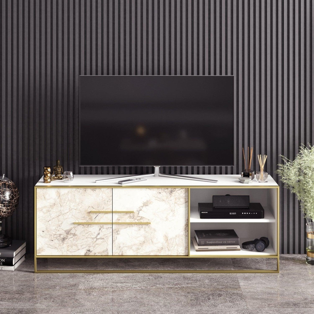Comoda TV Vidcolla, Aur, 160x57x39 cm