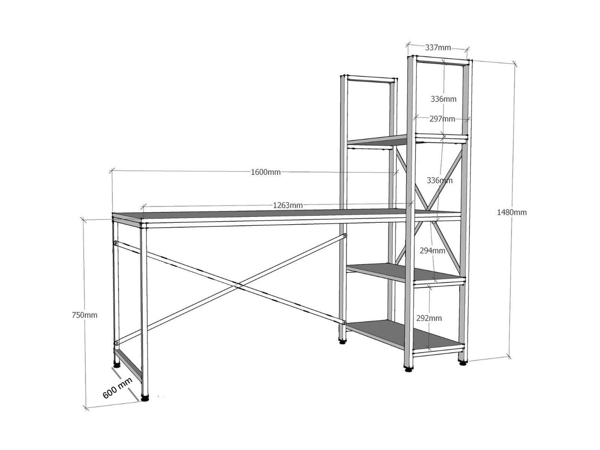 Birou Centile, Stejar - Negru, 160x60x148 cm