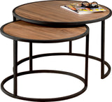 Set 2 măsuțe de cafea Tambur, Nuc - Negru, 66x66x43 cm