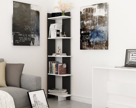 Bibliotecă Als, Negru - Alb, 45x22x170 cm