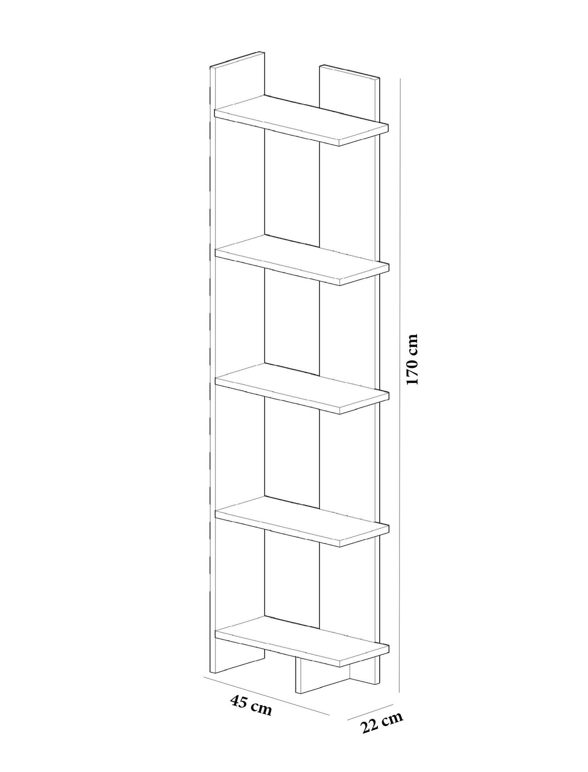 Bibliotecă Als, Negru - Alb, 45x22x170 cm