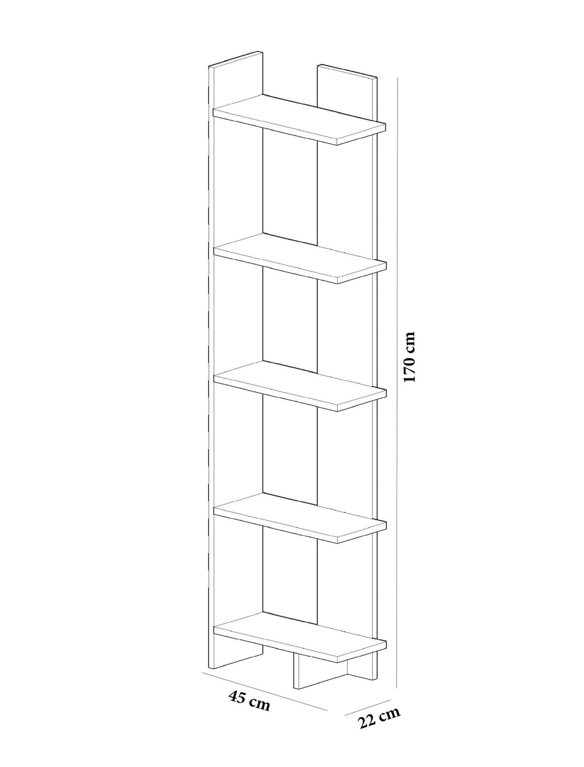 Bibliotecă Als, Negru - Alb, 45x22x170 cm, SKU 875ZNA3604, imagine 3