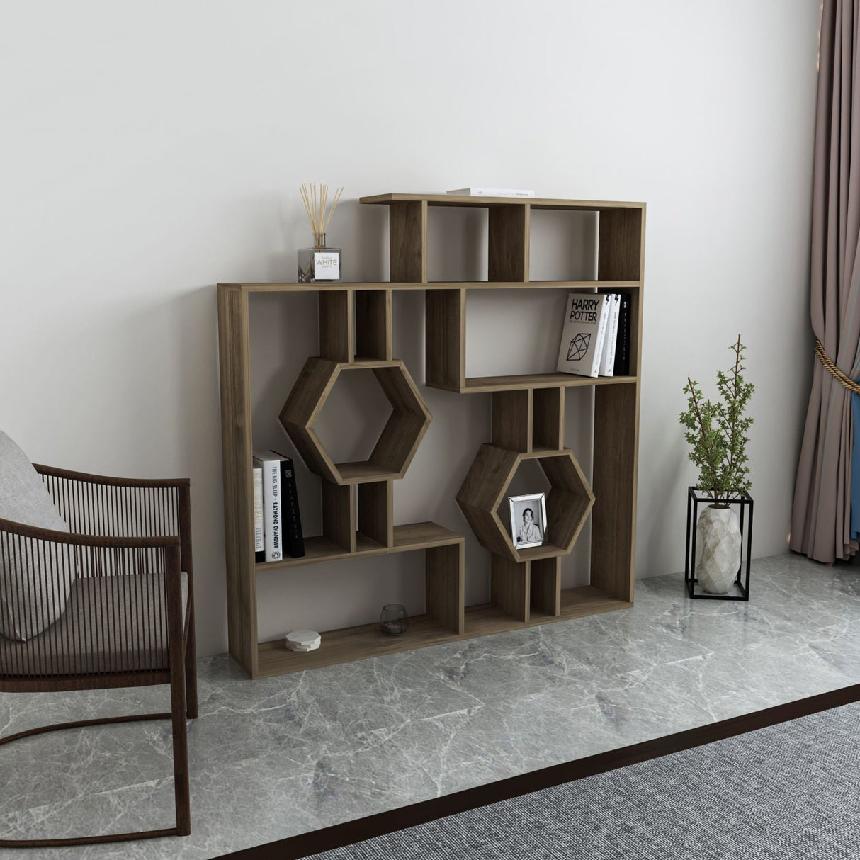 Bibliotecă Tamara, Diverse culori, 134x22x134 cm - Nuc | SKU: 875ZNA3637 | Bibliotecă Tamara, 134x22x134 cm, varianta Nuc, produs pentru amenajarea locuinței, disponibil online în România la CasaMob