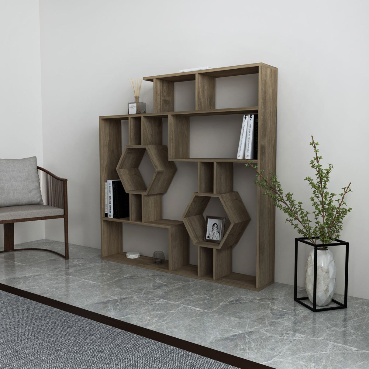Bibliotecă Tamara, Diverse culori, 134x22x134 cm - Nuc | SKU: 875ZNA3637 | Bibliotecă Tamara, 134x22x134 cm, varianta Nuc, produs pentru amenajarea locuinței, disponibil online în România la CasaMob
