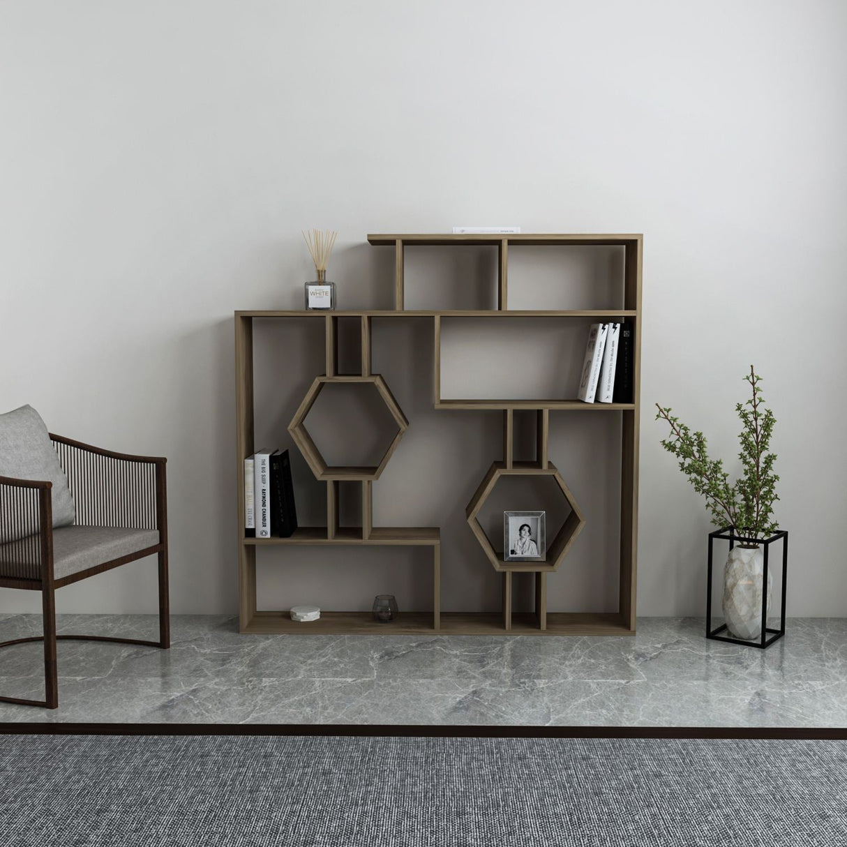 Bibliotecă Tamara, Diverse culori, 134x22x134 cm - Nuc | SKU: 875ZNA3637 | Bibliotecă Tamara, 134x22x134 cm, varianta Nuc, produs pentru amenajarea locuinței, disponibil online în România la CasaMob
