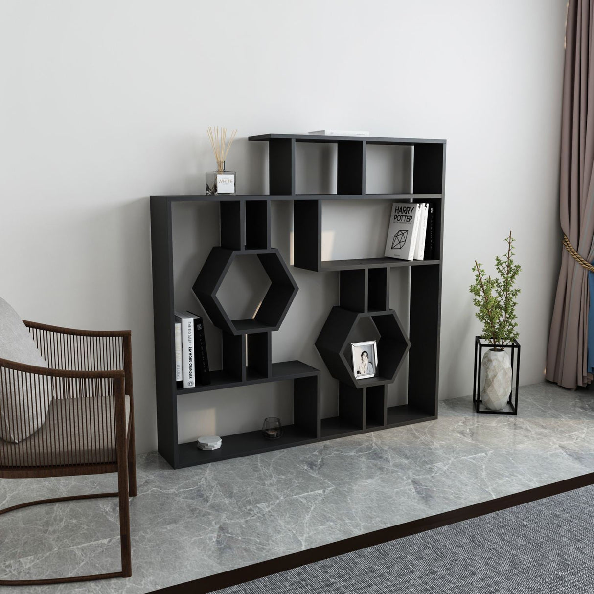 Bibliotecă Tamara, Diverse culori, 134x22x134 cm - Negru | SKU: 875ZNA3640 | Bibliotecă Tamara, 134x22x134 cm, varianta Negru, produs pentru amenajarea locuinței, disponibil online în România la CasaMob