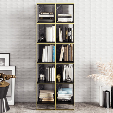 Bibliotecă Polka 2, Auriu - Negru, 32x31x179 cm