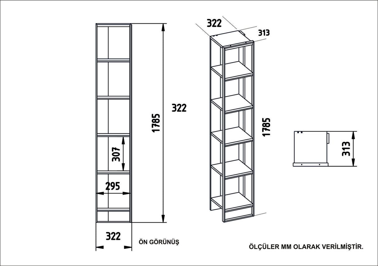 Bibliotecă Polka 2, Auriu - Negru, 32x31x179 cm