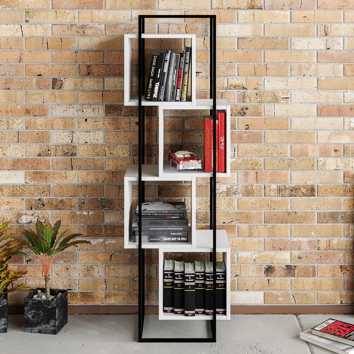 Bibliotecă Prada, Diverse culori, 52x38x160 cm - Negru - Alb | SKU: 875ZNA3656 | Bibliotecă Prada, 52x38x160 cm, varianta Negru - Alb, produs pentru amenajarea locuinței, disponibil online în România la CasaMob