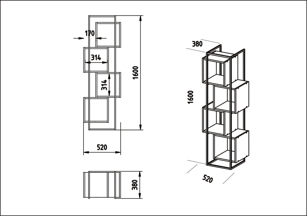 Bibliotecă Prada, Diverse culori, 52x38x160 cm - Negru - Alb | SKU: 875ZNA3656 | Bibliotecă Prada, 52x38x160 cm, varianta Negru - Alb, produs pentru amenajarea locuinței, disponibil online în România la CasaMob