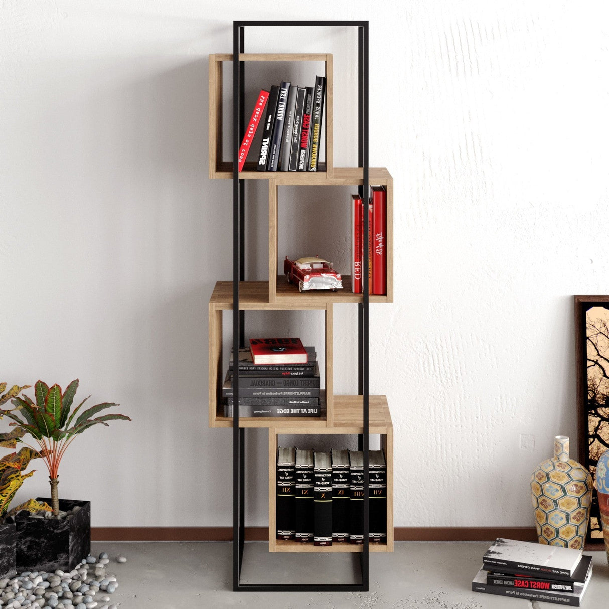 Bibliotecă Prada, Diverse culori, 52x38x160 cm - Nuc - Negru | SKU: 875ZNA3657 | Bibliotecă Prada, 52x38x160 cm, varianta Nuc - Negru, produs pentru amenajarea locuinței, disponibil online în România la CasaMob
