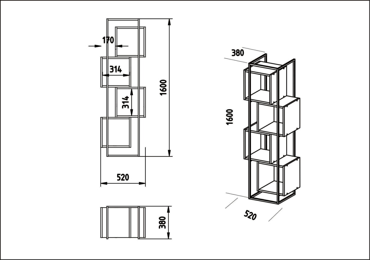 Bibliotecă Prada, Diverse culori, 52x38x160 cm - Nuc - Negru | SKU: 875ZNA3657 | Bibliotecă Prada, 52x38x160 cm, varianta Nuc - Negru, produs pentru amenajarea locuinței, disponibil online în România la CasaMob