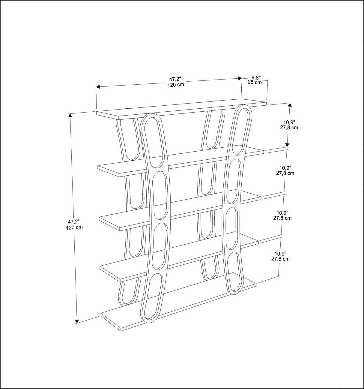 Biblioteca Dara Dessign 3D cu 5 Rafturi, 120 X 120 X 25 Cm - Auriu Negru, SKU 875ZNA4503