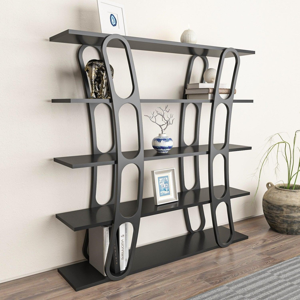 Biblioteca Dara Dessign 3D cu 5 Rafturi, 120 X 120 X 25 Cm - Negru, SKU 875ZNA4503