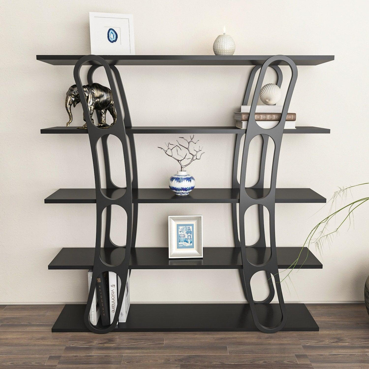 Biblioteca Dara Dessign 3D cu 5 Rafturi, 120 X 120 X 25 Cm - Negru, SKU 875ZNA4503
