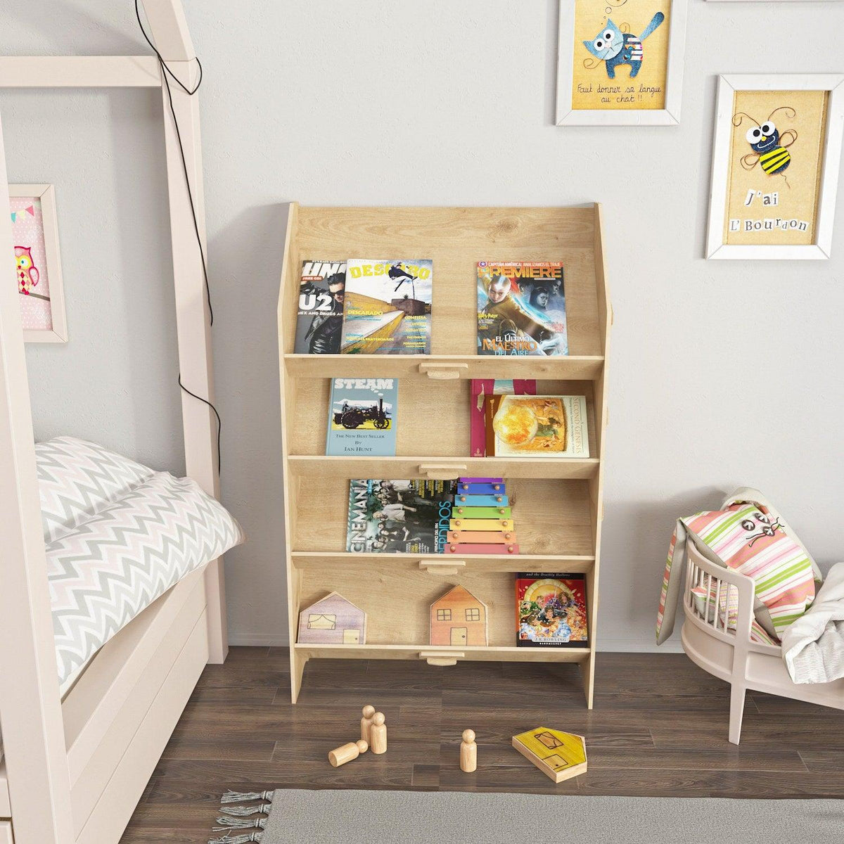 Biblioteca Copii Saro cu 4 Rafturi, Stejar, 61 X 100 X 28 Cm, SKU 875ZNA4507