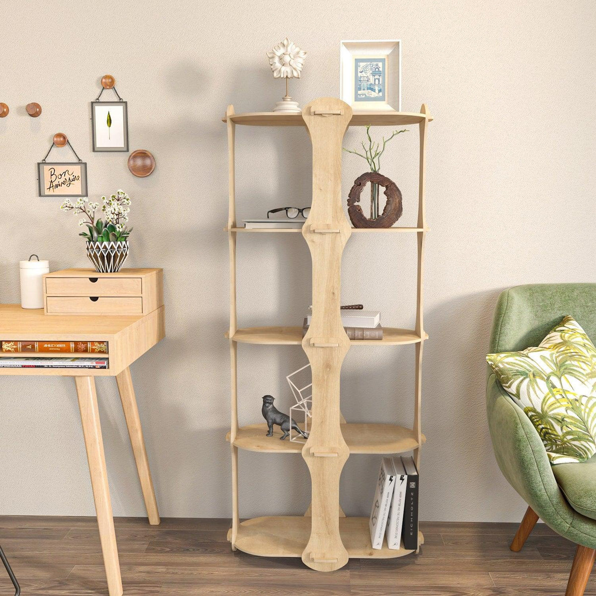 Biblioteca Ayzi cu 5 Rafturi, Stejar, 58 X 137 X 27 Cm, SKU 875ZNA4508