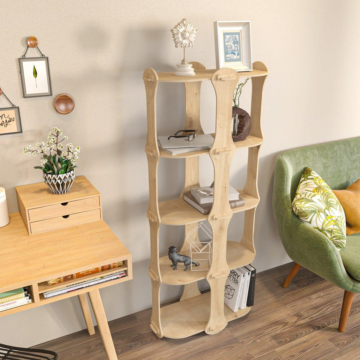 Biblioteca Ayzi cu 5 Rafturi, Stejar, 58 X 137 X 27 Cm, SKU 875ZNA4508