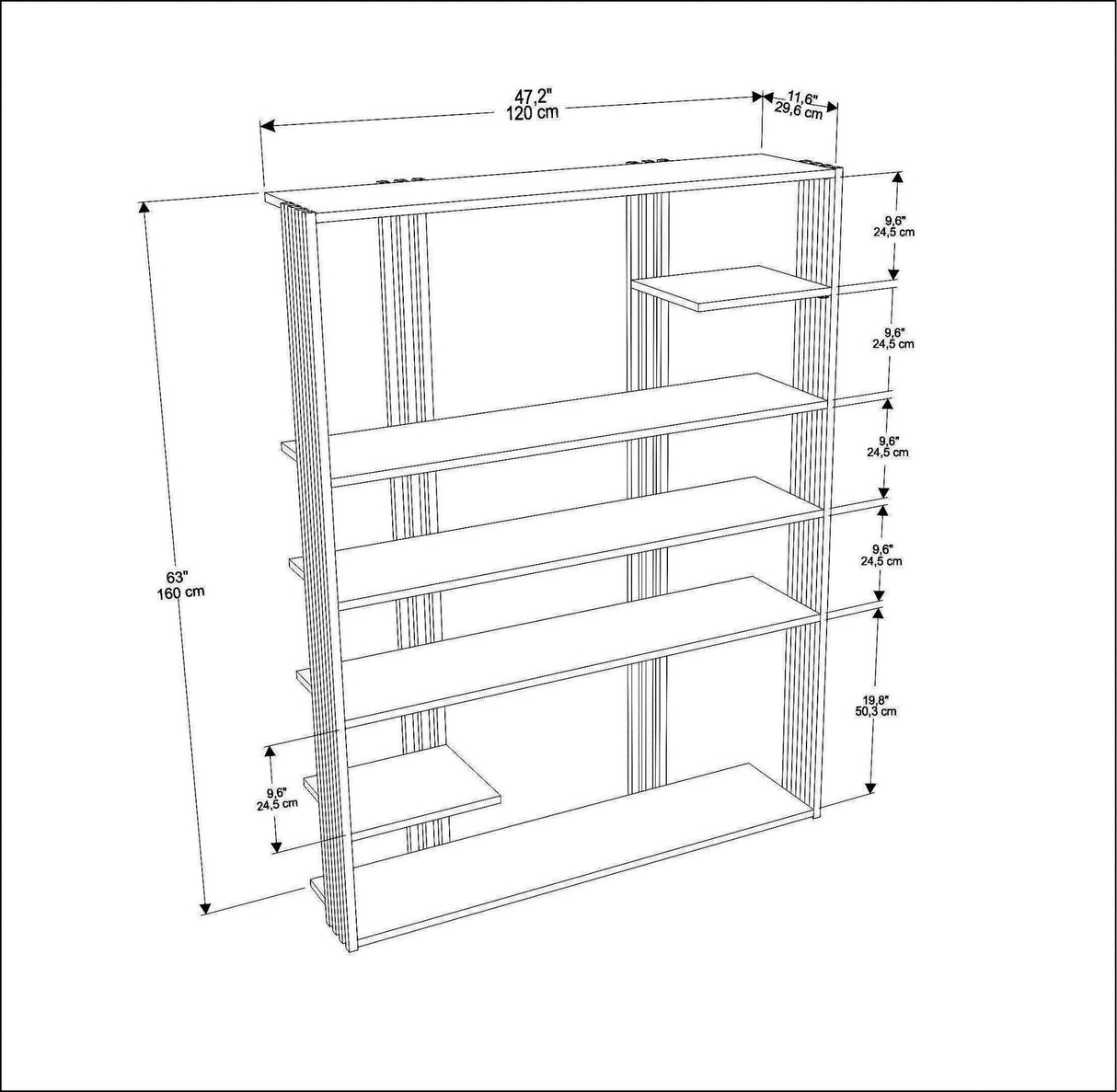 Biblioteca Manny Elegant, 6 Rafturi, 120 X 160 X 30 Cm - Alb antracit, SKU 875ZNA4519