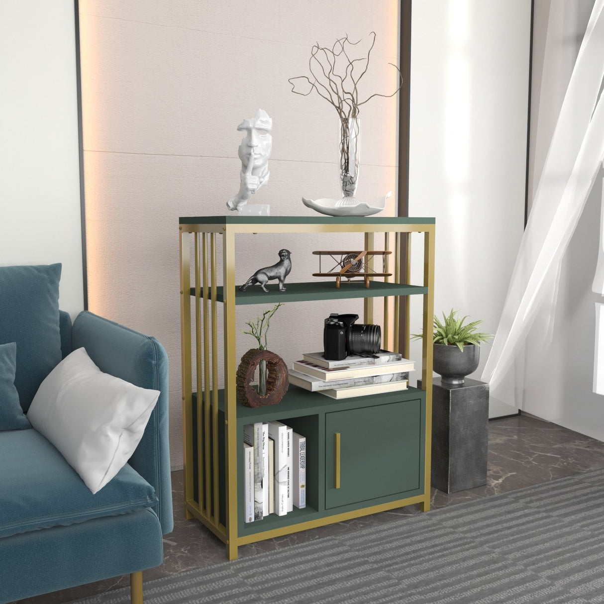 Bibliotecă Letos, Diverse culori, 60x30x80 cm - Verde - Auriu | SKU: 875ZNA4529 | Bibliotecă Letos, 60x30x80 cm, varianta Verde - Auriu, produs pentru amenajarea locuinței, disponibil online în România la CasaMob