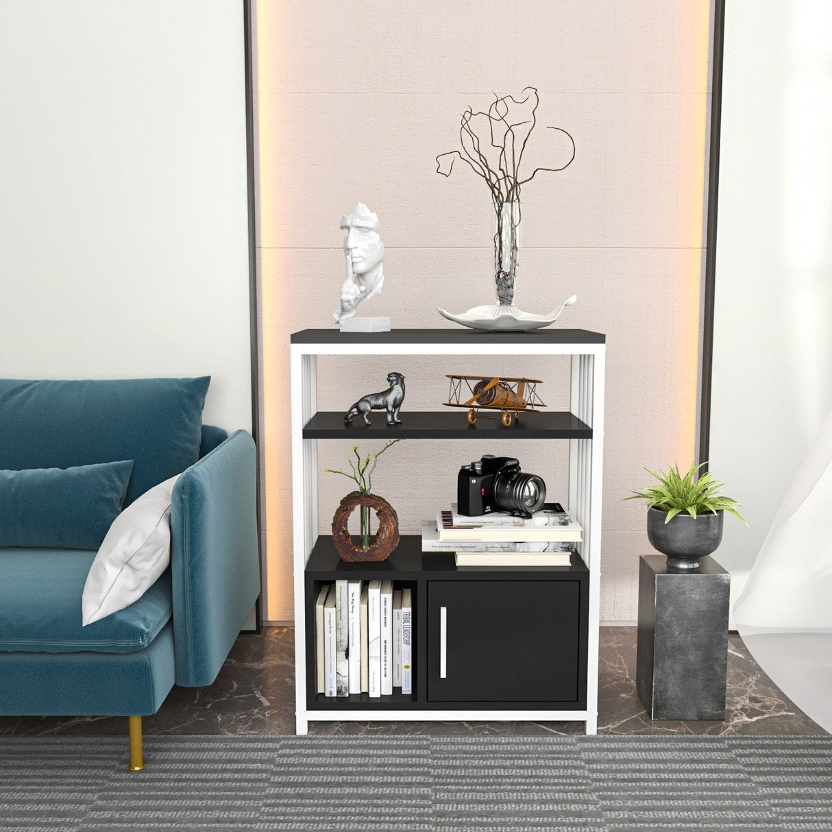 Bibliotecă Letos, Diverse culori, 60x30x80 cm - Antracit - Alb | SKU: 875ZNA4530 | Bibliotecă Letos, 60x30x80 cm, varianta Antracit - Alb, produs pentru amenajarea locuinței, disponibil online în România la CasaMob