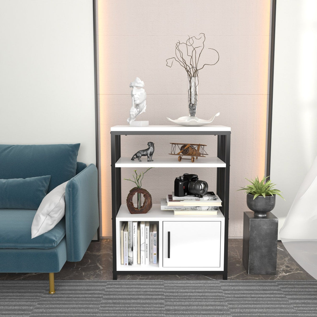 Bibliotecă Letos, Diverse culori, 60x30x80 cm - Alb - Negru | SKU: 875ZNA4533 | Bibliotecă Letos, 60x30x80 cm, varianta Alb - Negru, produs pentru amenajarea locuinței, disponibil online în România la CasaMob