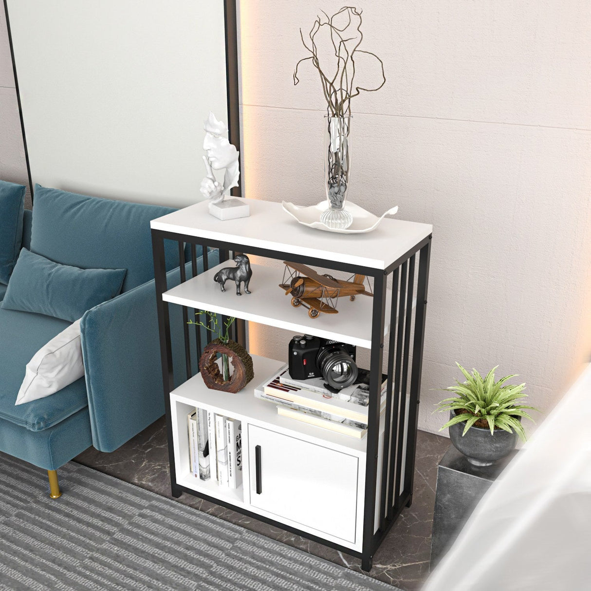 Bibliotecă Letos, Diverse culori, 60x30x80 cm - Alb - Negru | SKU: 875ZNA4533 | Bibliotecă Letos, 60x30x80 cm, varianta Alb - Negru, produs pentru amenajarea locuinței, disponibil online în România la CasaMob