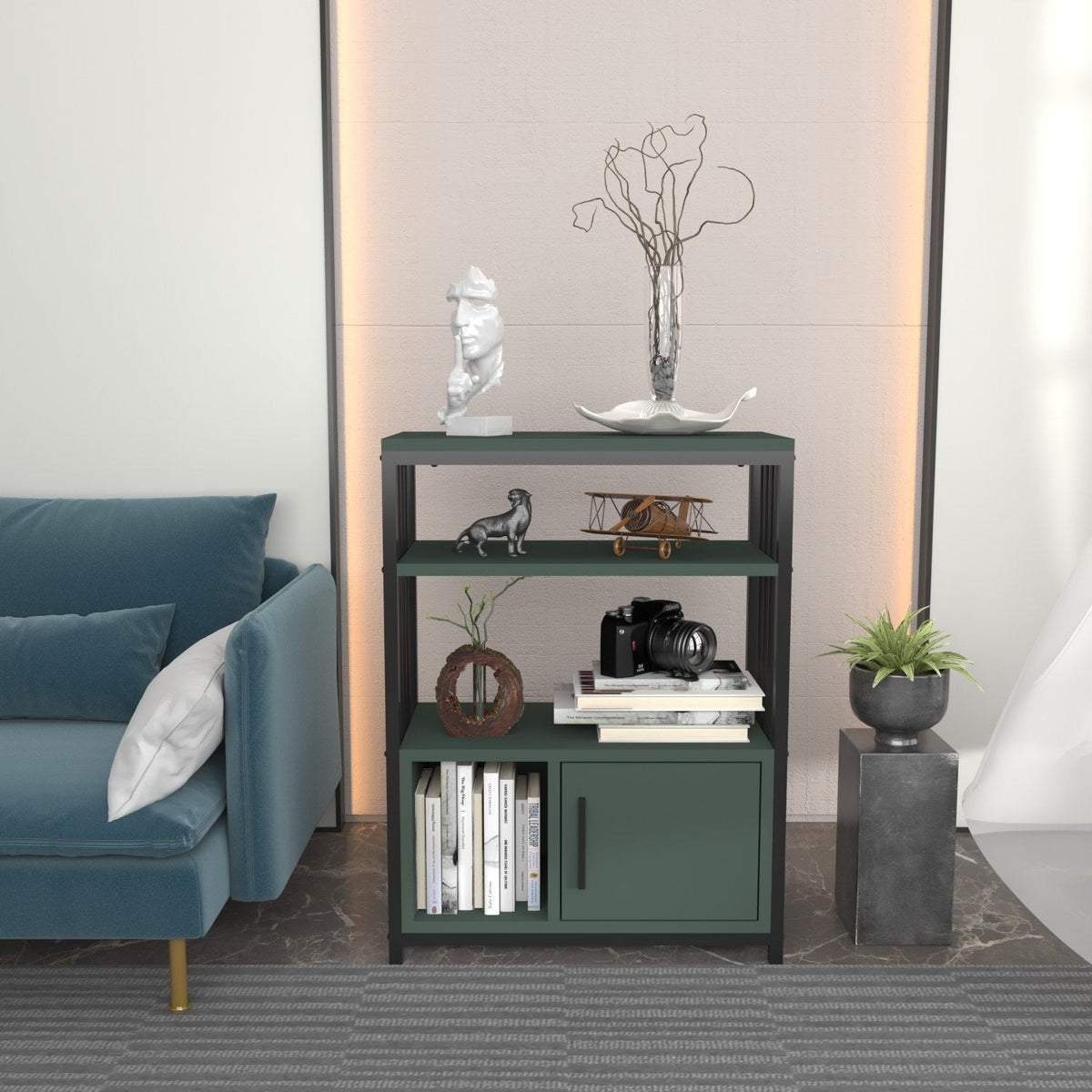 Verde - Negru | SKU: 875ZNA4535 | Bibliotecă Letos, 60x30x80 cm, varianta Verde - Negru, produs pentru amenajarea locuinței, disponibil online în România la CasaMob