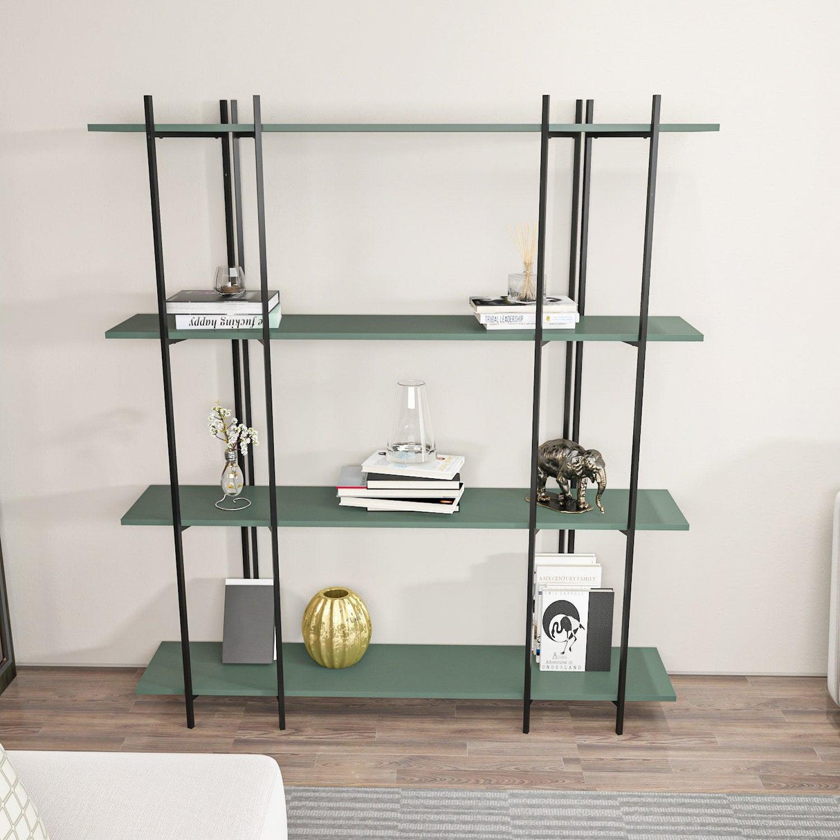 Biblioteca Soms 4 Rafturi Mari, 160 X 180 X 30 Cm - Verde Negru, SKU 875ZNA4546