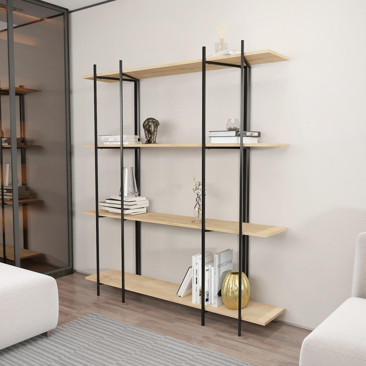 Biblioteca Soms 4 Rafturi Mari, 160 X 180 X 30 Cm - Stejar Negru, SKU 875ZNA4546