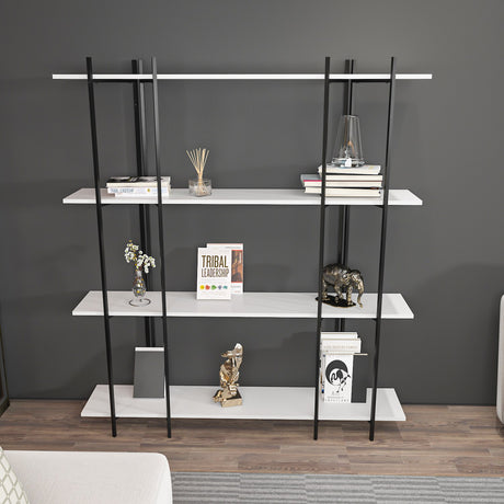 Bibliotecă Moss, Alb - Negru, 160x30x180 cm