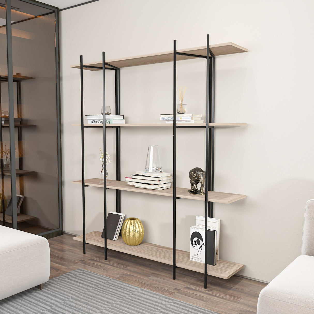 Bibliotecă Moss, Stejar - Negru, 160x30x180 cm