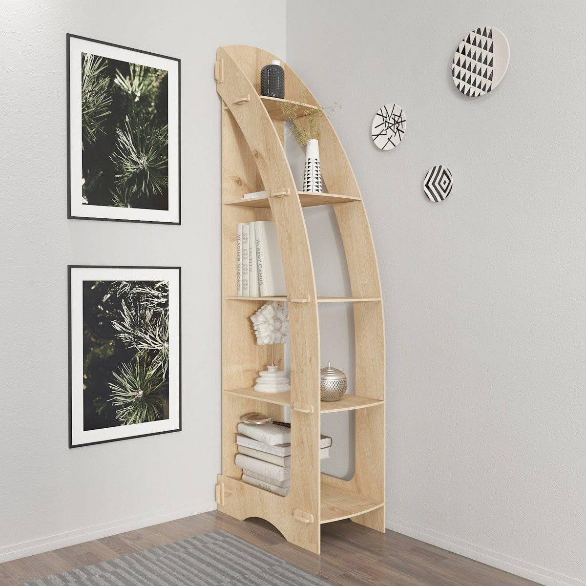 Biblioteca Colt Asro cu 5 Rafturi, Stejar, 58 X 180 X 32 Cm, SKU 875ZNA4555