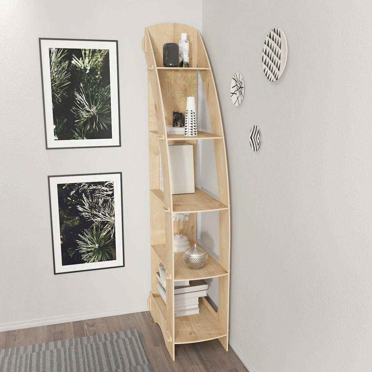 Biblioteca Colt Asro cu 5 Rafturi, Stejar, 58 X 180 X 32 Cm, SKU 875ZNA4555