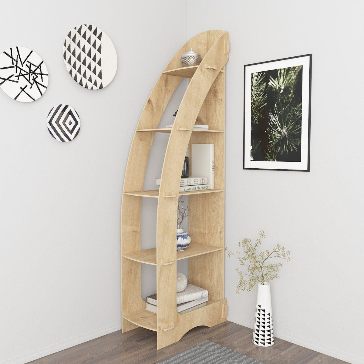 Biblioteca Colt Asro cu 5 Rafturi, Stejar, 58 X 180 X 32 Cm, SKU 875ZNA4555