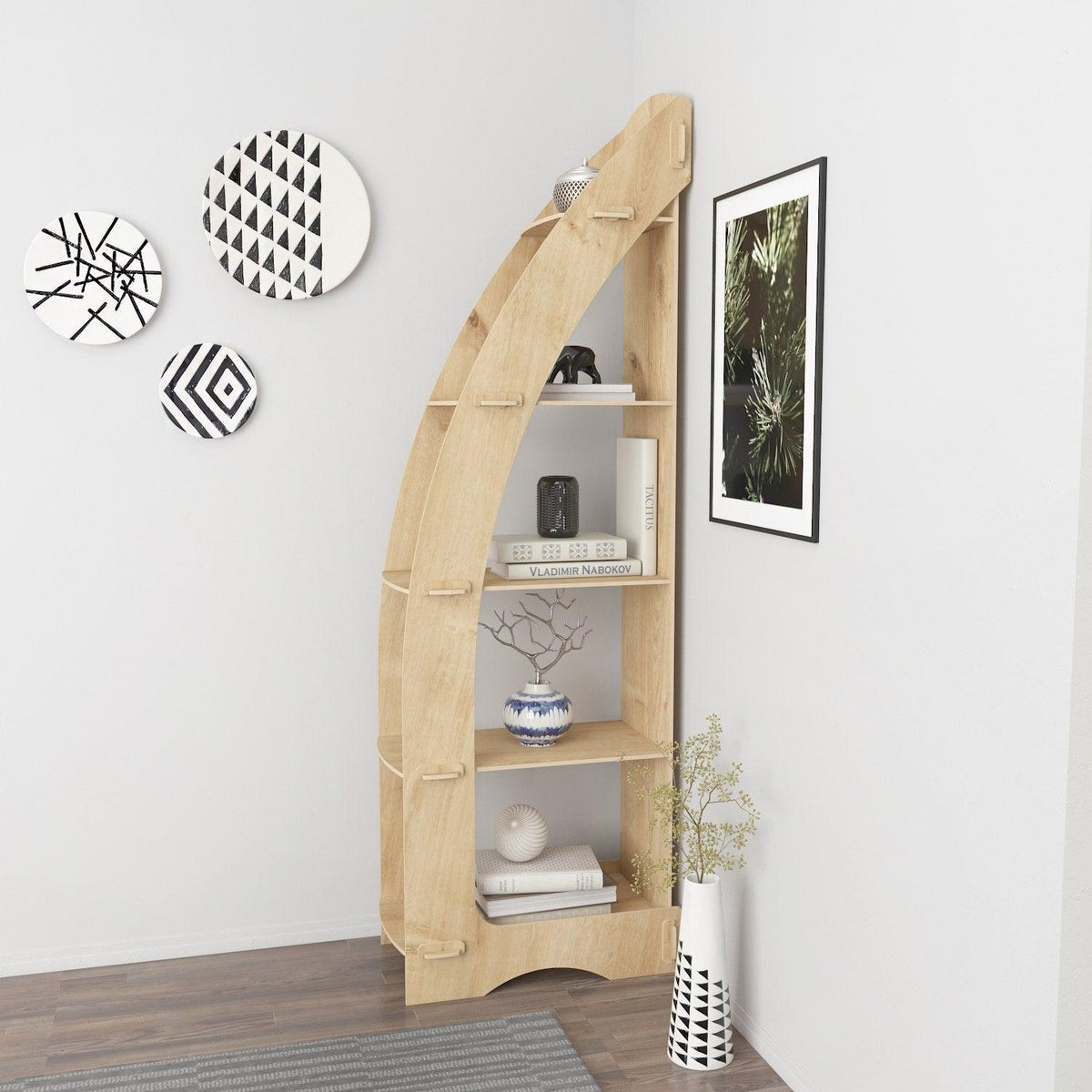 Biblioteca Colt Asro cu 5 Rafturi, Stejar, 58 X 180 X 32 Cm, SKU 875ZNA4555
