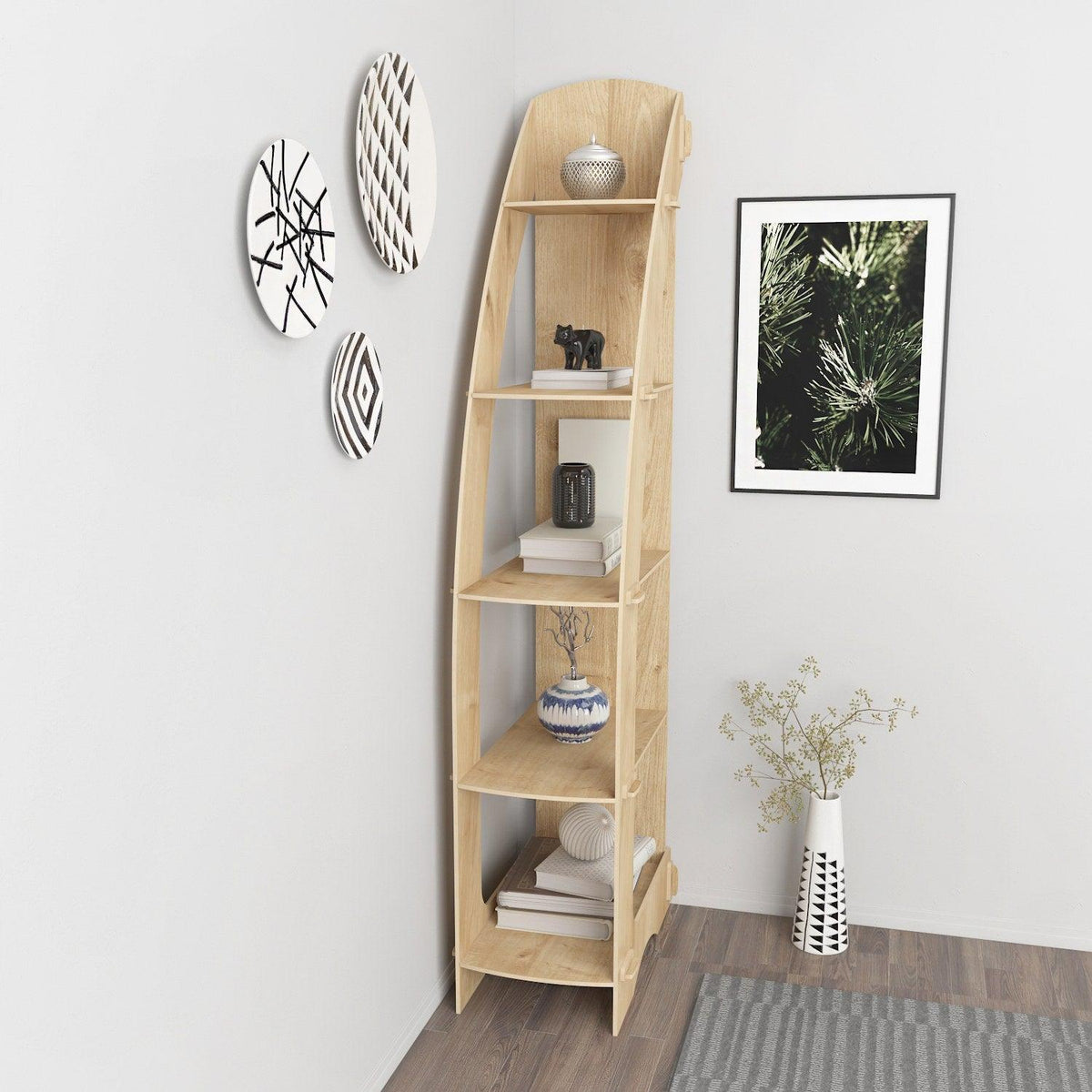 Biblioteca Colt Asro cu 5 Rafturi, Stejar, 58 X 180 X 32 Cm, SKU 875ZNA4555