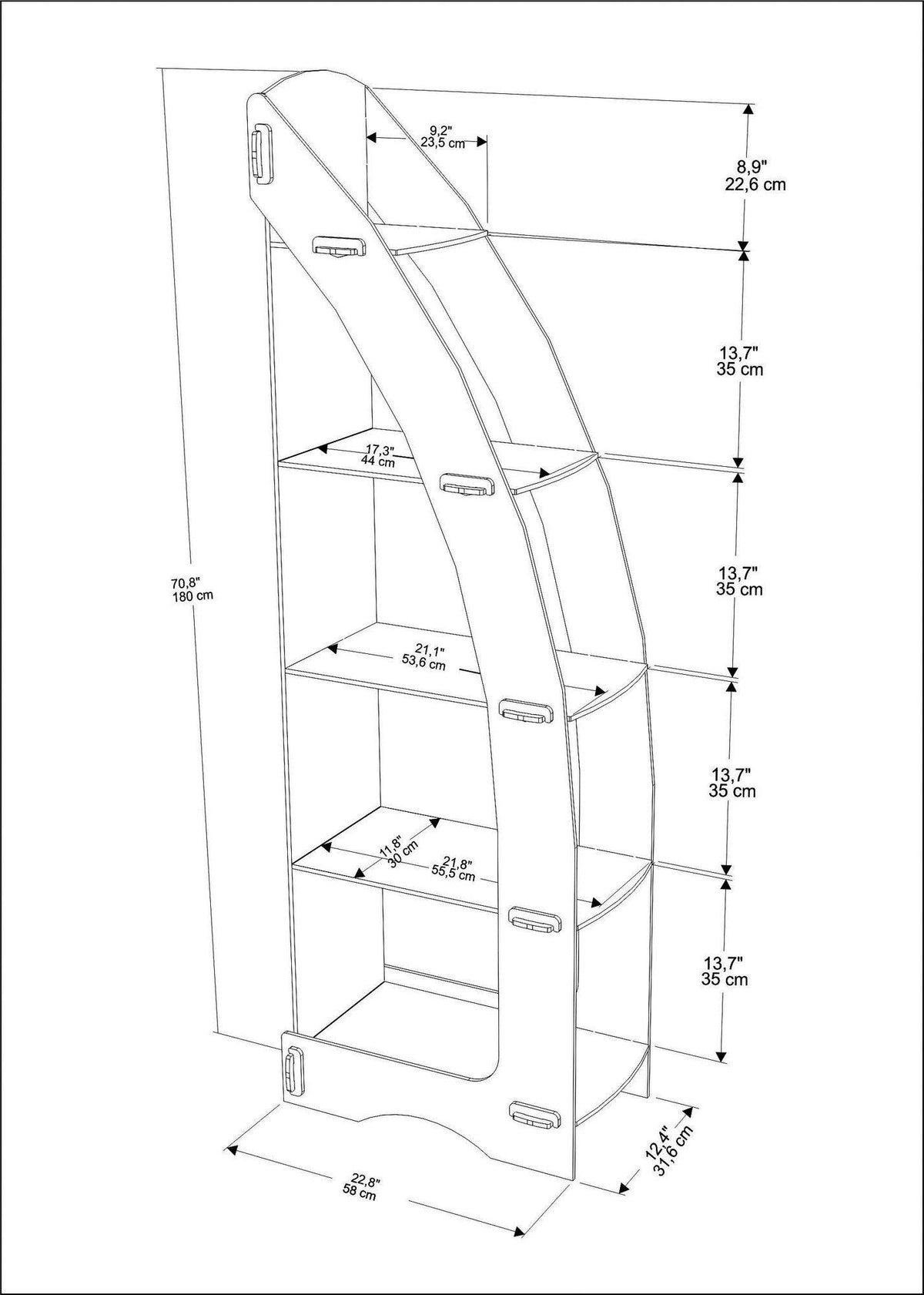Biblioteca Colt Asro cu 5 Rafturi, Stejar, 58 X 180 X 32 Cm, SKU 875ZNA4555