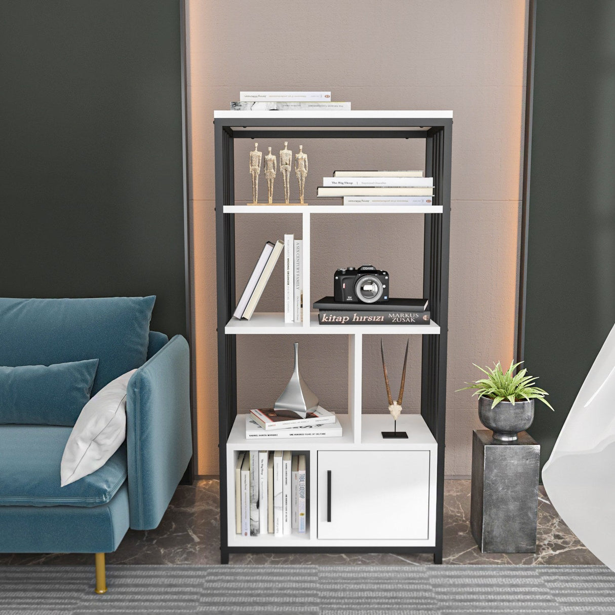 Bibliotecă Valero, Diverse culori, 60x30x120 cm - Alb - Negru | SKU: 875ZNA4567 | Bibliotecă Valero, 60x30x120 cm, varianta Alb - Negru, produs pentru amenajarea locuinței, disponibil online în România la CasaMob